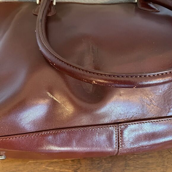 HOBO International VTG Purse Red Brown Polished Leather Bag Zip Two Handles - Picture 5 of 15